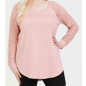 Plus Size 2X women's Torrid top pink tunic sweatshirt with lace